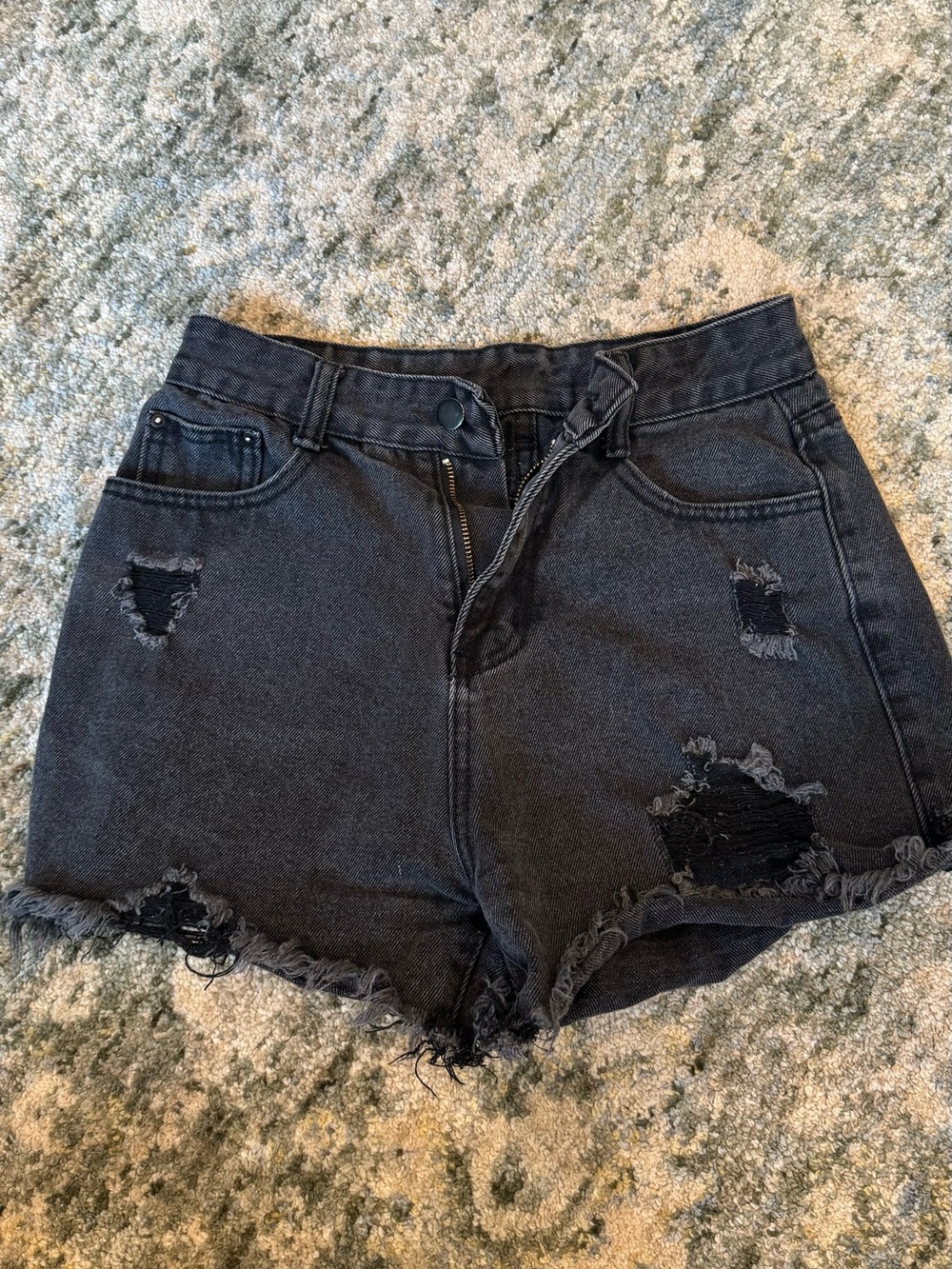 SHEIN Washed Black Distressed Denim Shorts